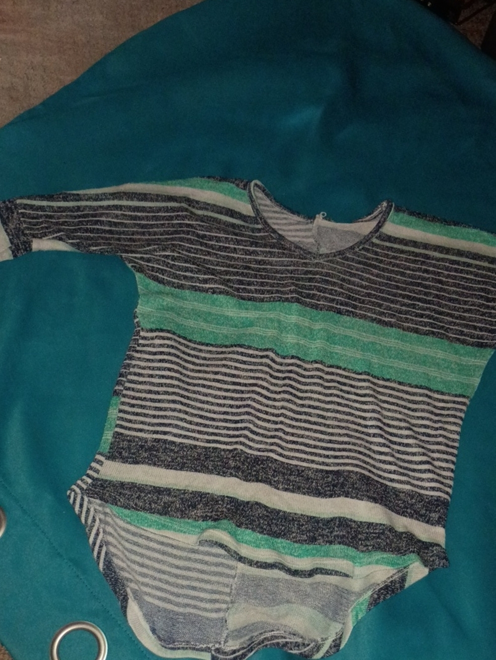 Source Unknown Striped Knit Sweatshirt in Navy, Green, White